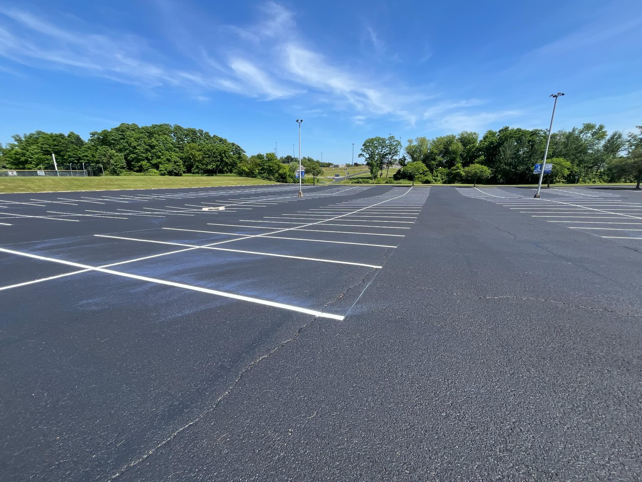 After - Restriped stadium parking lot at Bensalem High School in Bensalem, PA